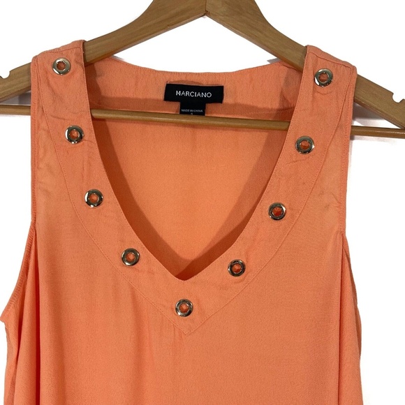 Marciano Women’s Size Small Orange Gold Grommet Detail Deep V Neck Tank Top - Picture 2 of 5